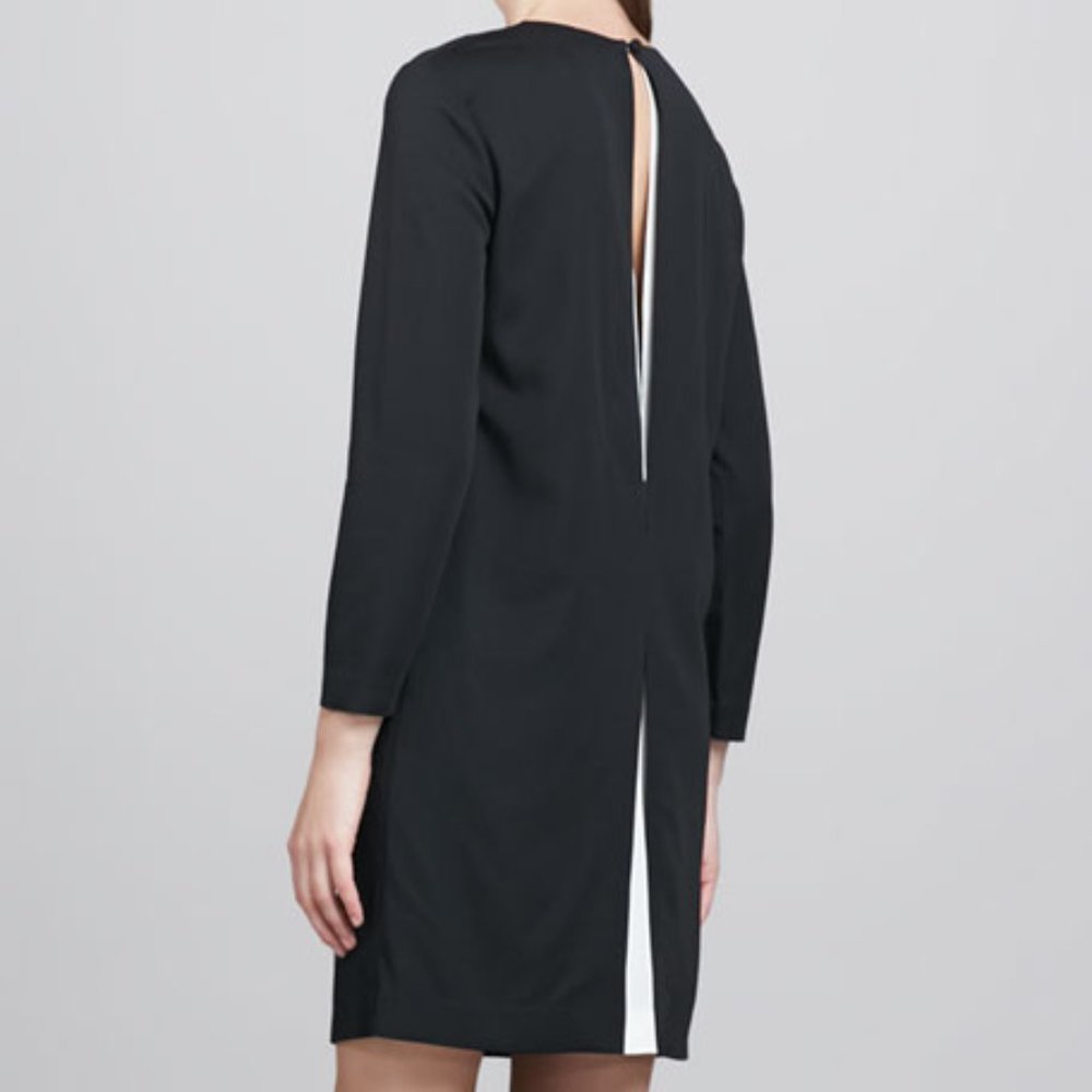 Theory Black Landain Slit Back Keyhole Wool Blend Dress Sz 8